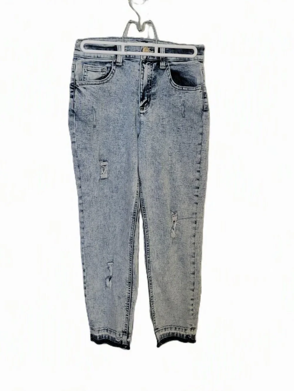 Justice Girls Light Wash Blue Denim Jeans Embroidered Logo Distressed Size 12